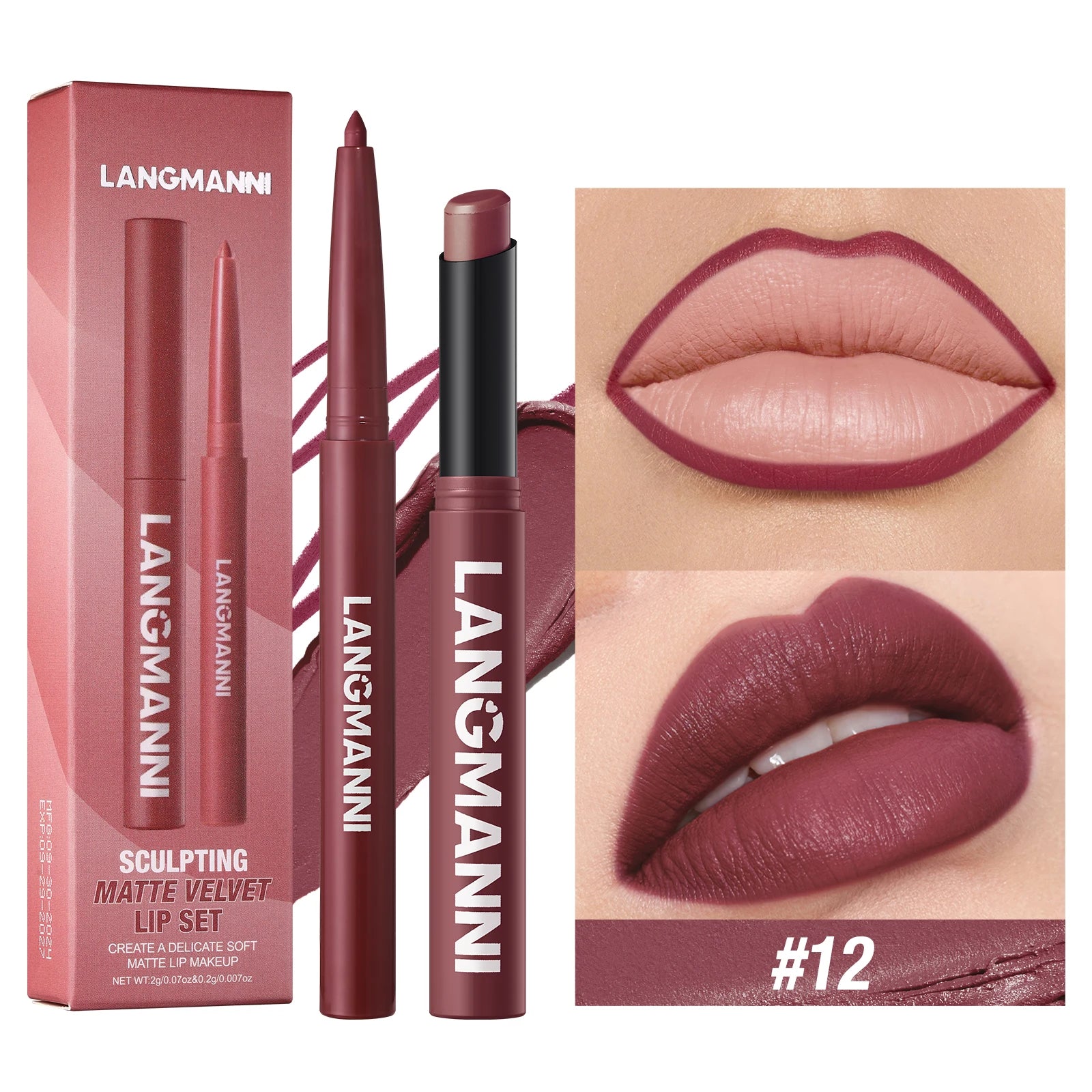 Langmanni waterproof lipliner+lipstick