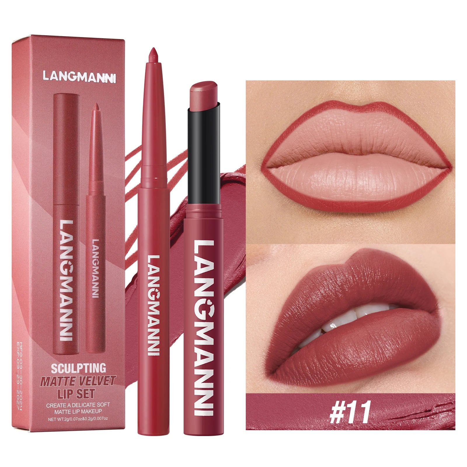 Langmanni waterproof lipliner+lipstick