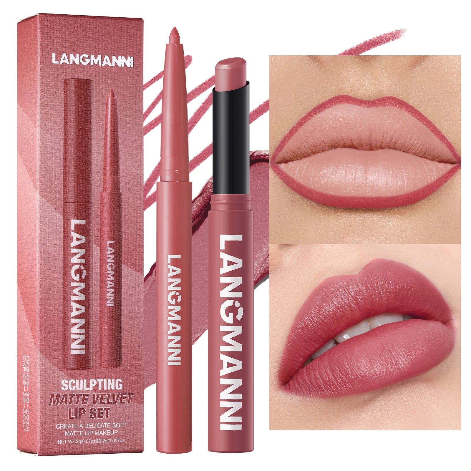 Langmanni waterproof lipliner+lipstick