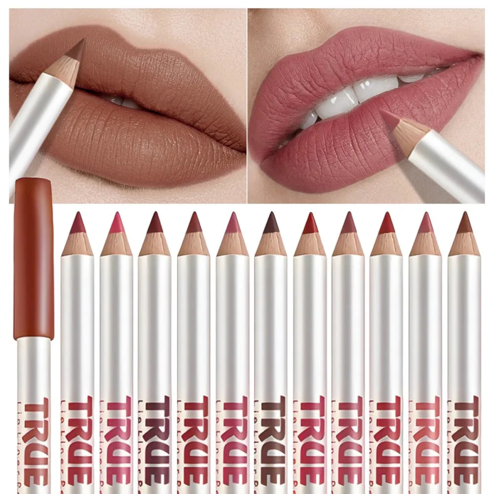 12 Colors Waterproof Matte Lipliner Pencil Red Contour Tint Lipstick Long Lasting Non-stick Cup Moisturising Lips Makeup