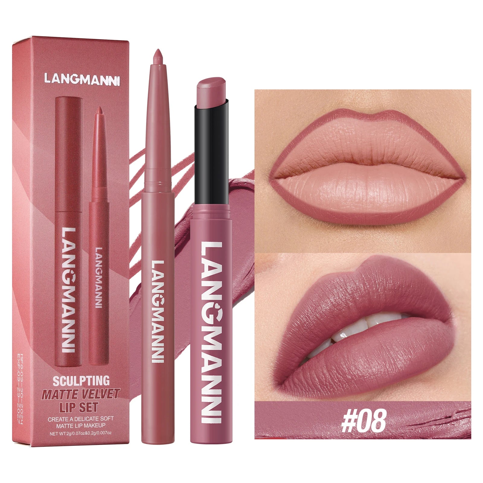Langmanni waterproof lipliner+lipstick