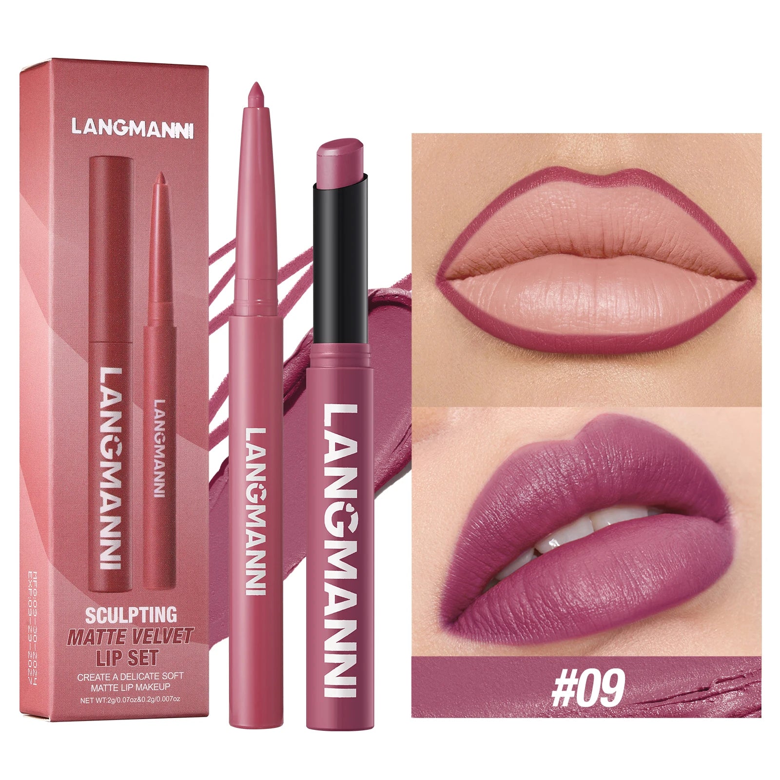 Langmanni waterproof lipliner+lipstick