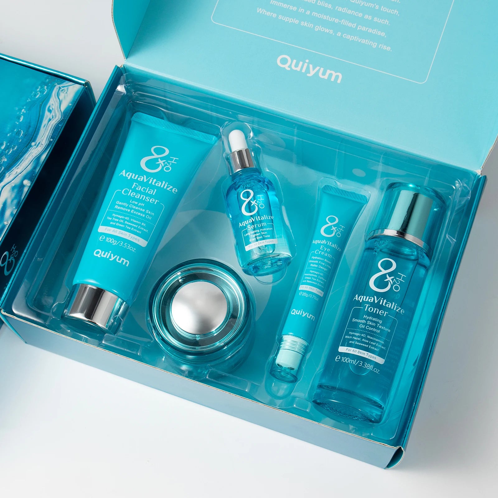 QUIYUM H₂O AquaVitalize Skincare Set 5PCS Deep Hydration Kit Wrinkle Smoothing Tightening Treatment Gift Set