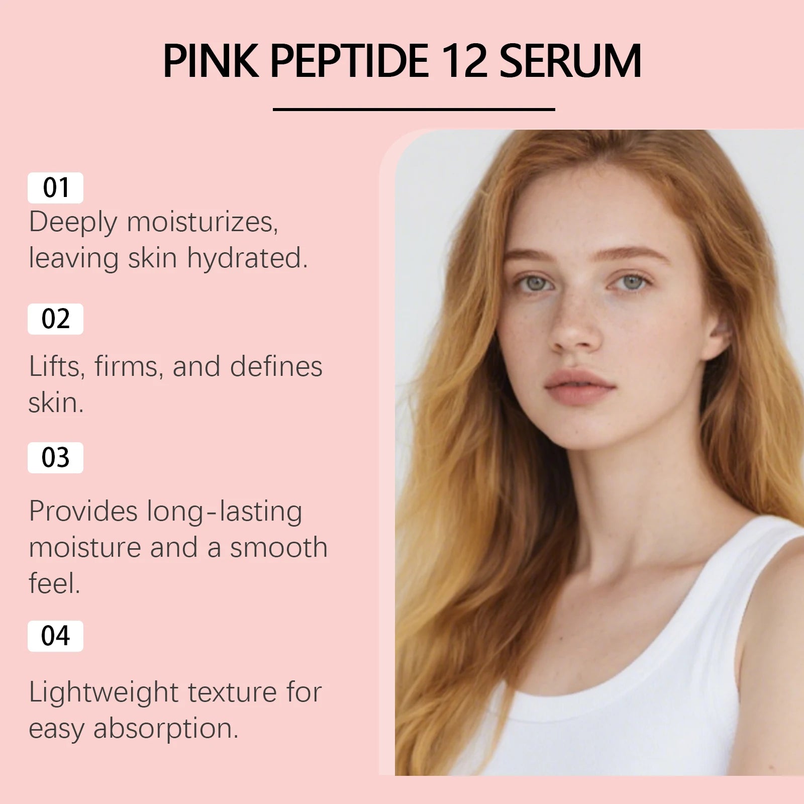 Pink Peptide 12 Serum Lifting Firming Hydrating Glowing Smooth Skin Tone Brightening Elasticity Skincare Face Serum