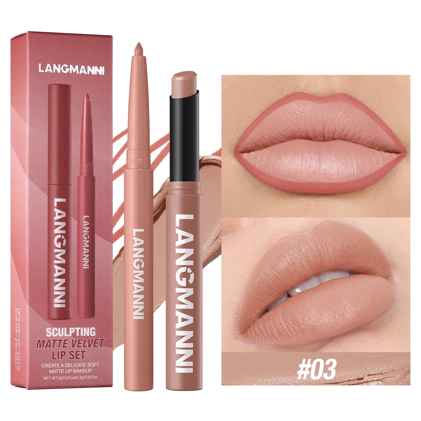 Langmanni waterproof lipliner+lipstick