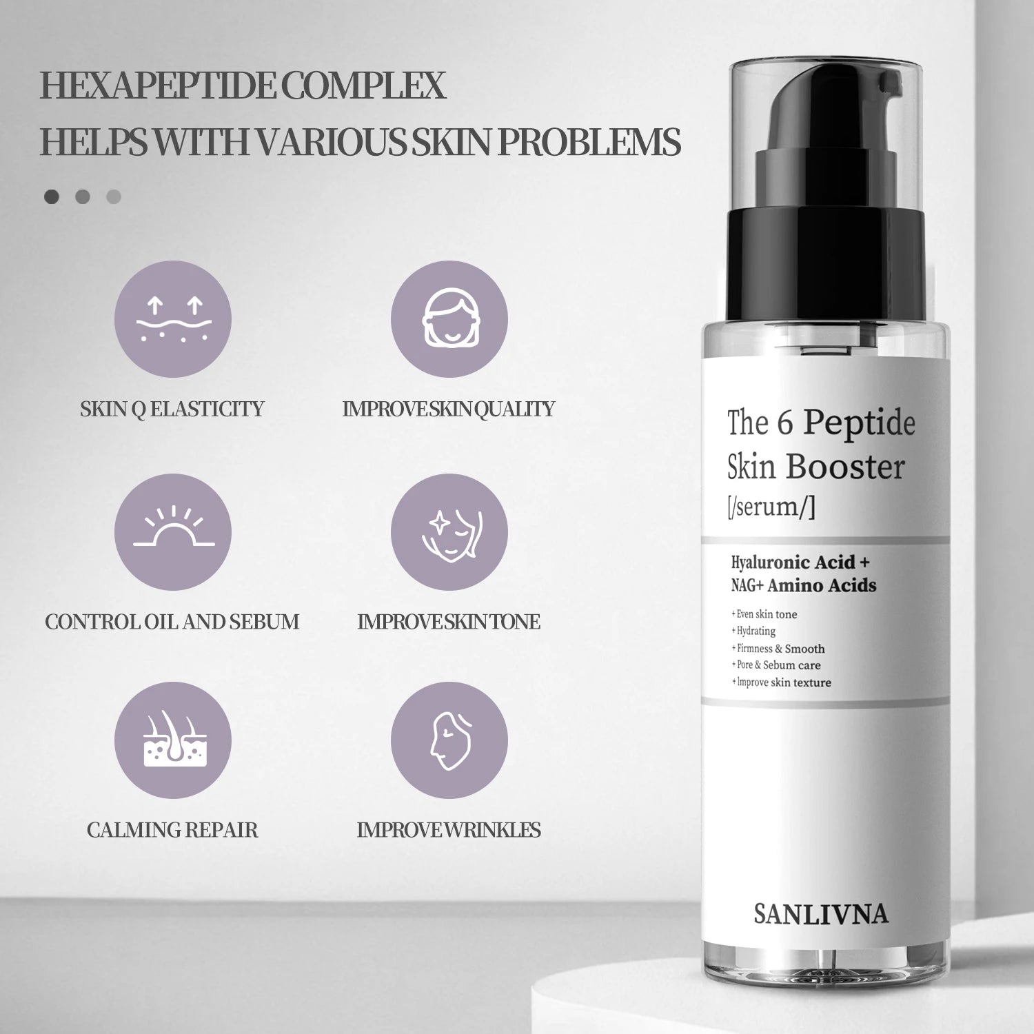 6 Peptide Skin Collagen Serum, Face Niacinamide and Hyaluronic Acid Moisturizing Face Serum for All Skin Types